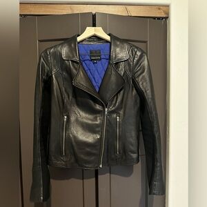 Trouve Black Leather Jacket with Blue Lining